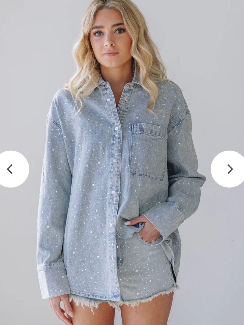 Show Me Your MuMu Light Blue Embellished Denim Lincoln Shirt Jacket